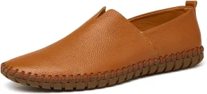 Men's Leather Slip On Soft Business Driving Shoes, Flat Slip On Lightweight Casual Boat Shoes, Business Casual Leather Shoes.