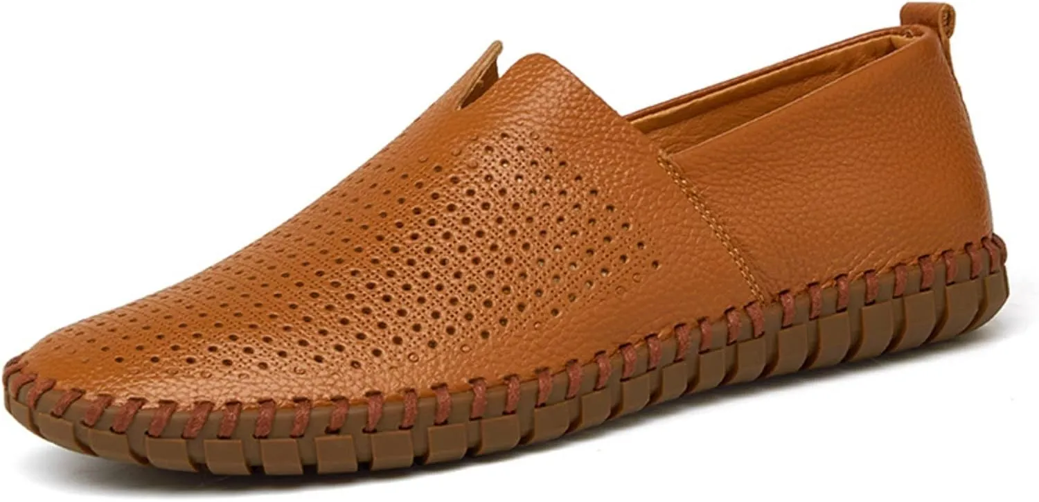 Men's Leather Slip On Soft Business Driving Shoes, Flat Slip On Lightweight Casual Boat Shoes, Business Casual Leather Shoes.