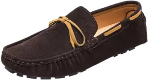 Mens Loafers Square Toe Vegan Leather Boat Driving Loafers Flat Heel Flexible Anti-Slip Party Slip-on(Brown,9)