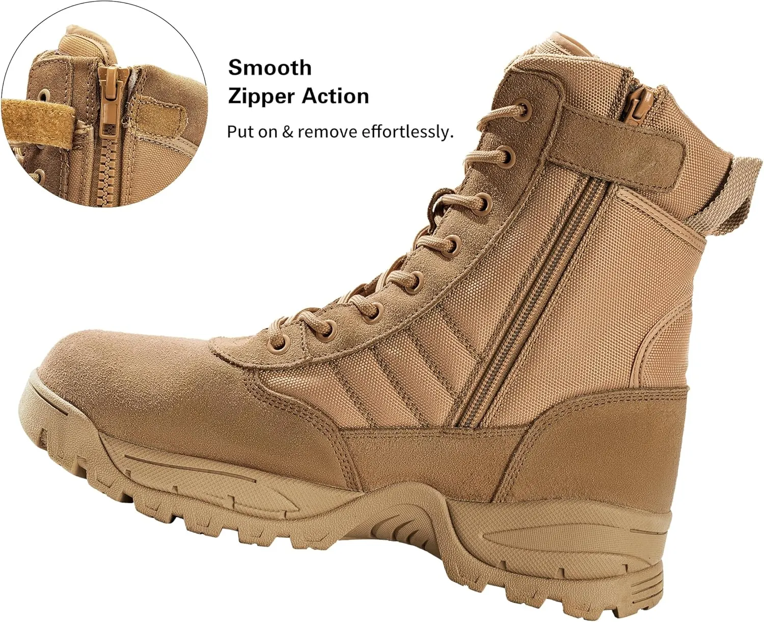 Men's Military Tactical Combat Boots Side Zipper Work Motorcycle Boots 8 inch