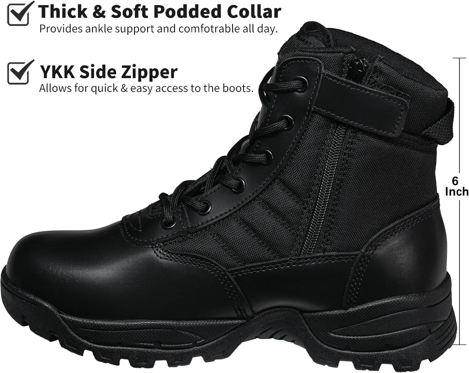Men's Military Tactical Combat Boots Side Zipper Work Motorcycle Boots 8 inch