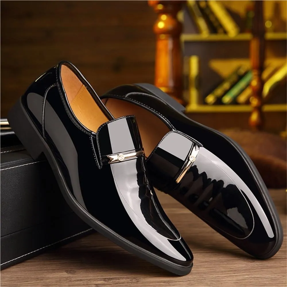 Mens Oxford Shoes Leather Loafers Metal Tip Plain Toe Dress Slip On Business Casual Comfortable Modern