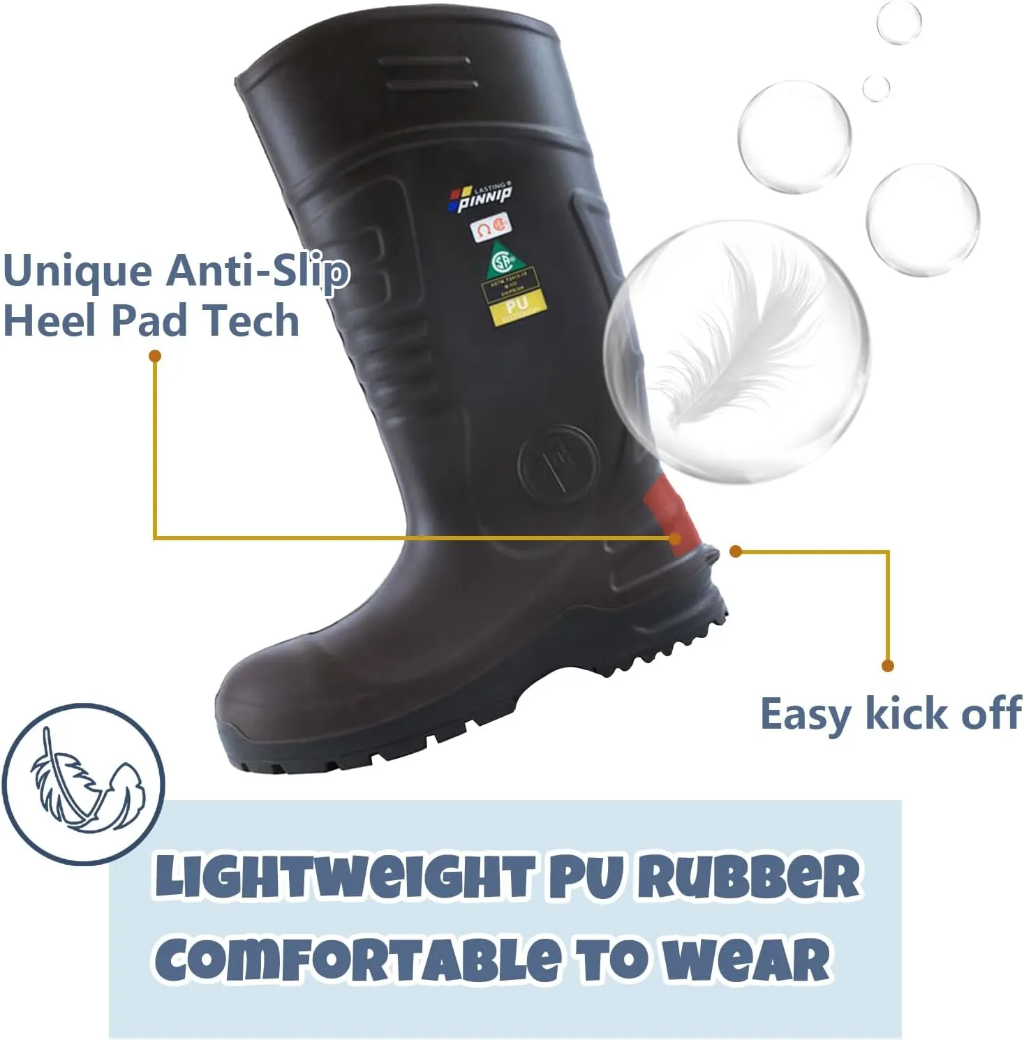 Mens PU Rubber Work Boots With Steel Toe & Shank - Waterproof Anti-slip Mud Rain Boots Hunting Boots ASTM F2413-18 Acid & Oil Resistant