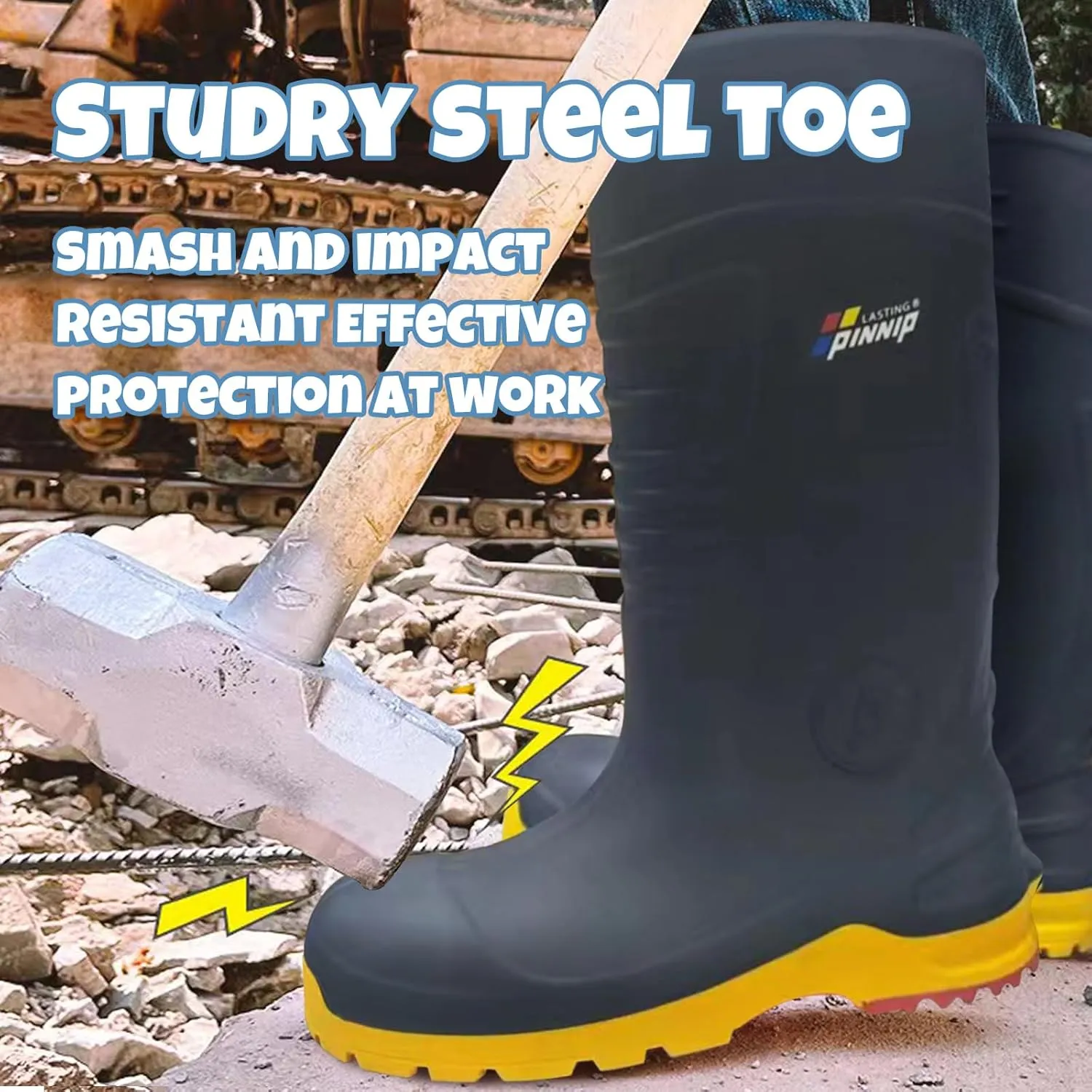 Mens PU Rubber Work Boots With Steel Toe & Shank - Waterproof Anti-slip Mud Rain Boots Hunting Boots ASTM F2413-18 Acid & Oil Resistant