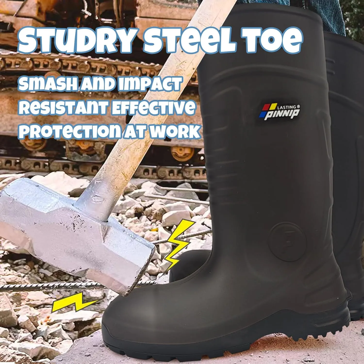 Mens PU Rubber Work Boots With Steel Toe & Shank - Waterproof Anti-slip Mud Rain Boots Hunting Boots ASTM F2413-18 Acid & Oil Resistant