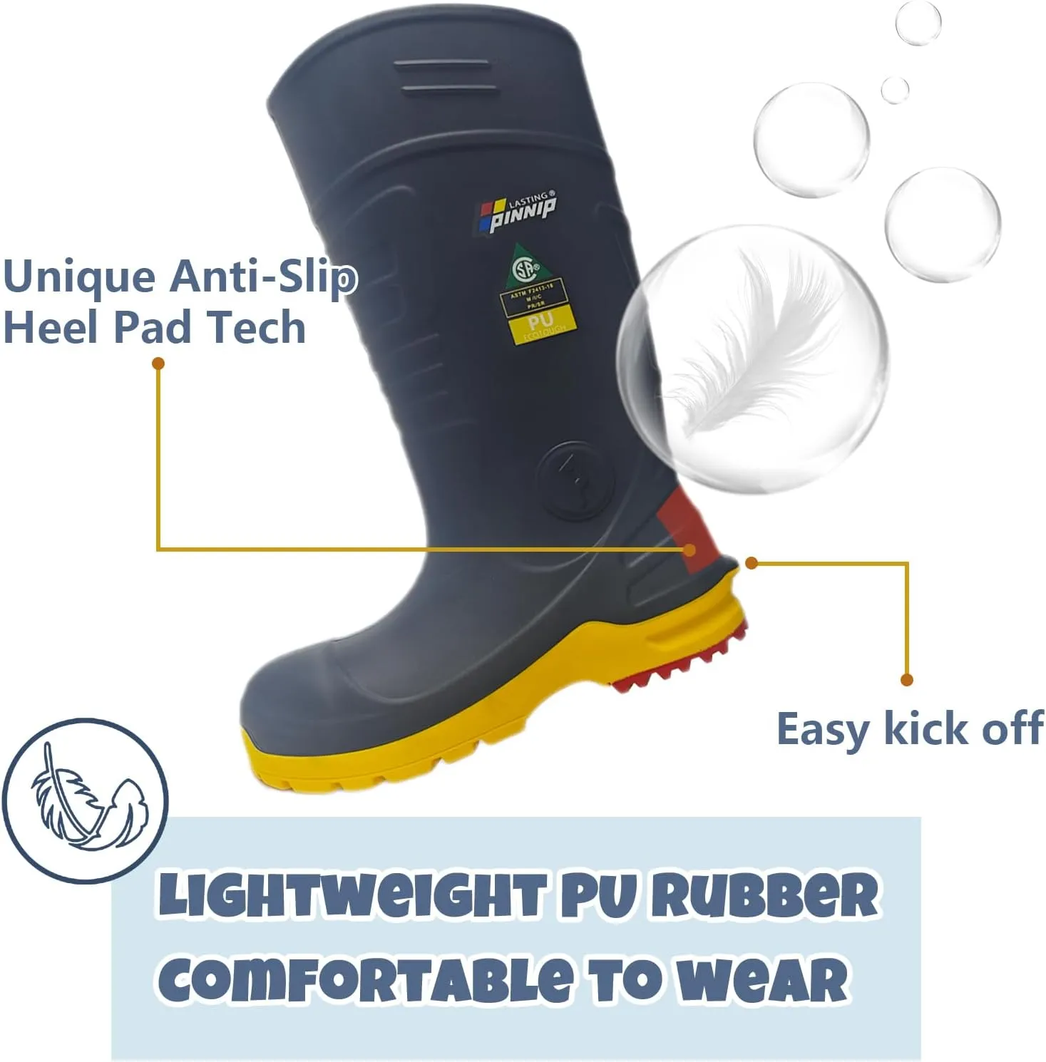 Mens PU Rubber Work Boots With Steel Toe & Shank - Waterproof Anti-slip Mud Rain Boots Hunting Boots ASTM F2413-18 Acid & Oil Resistant