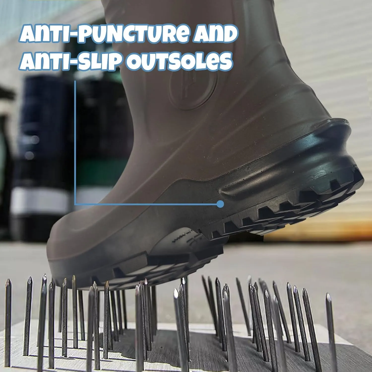 Mens PU Rubber Work Boots With Steel Toe & Shank - Waterproof Anti-slip Mud Rain Boots Hunting Boots ASTM F2413-18 Acid & Oil Resistant