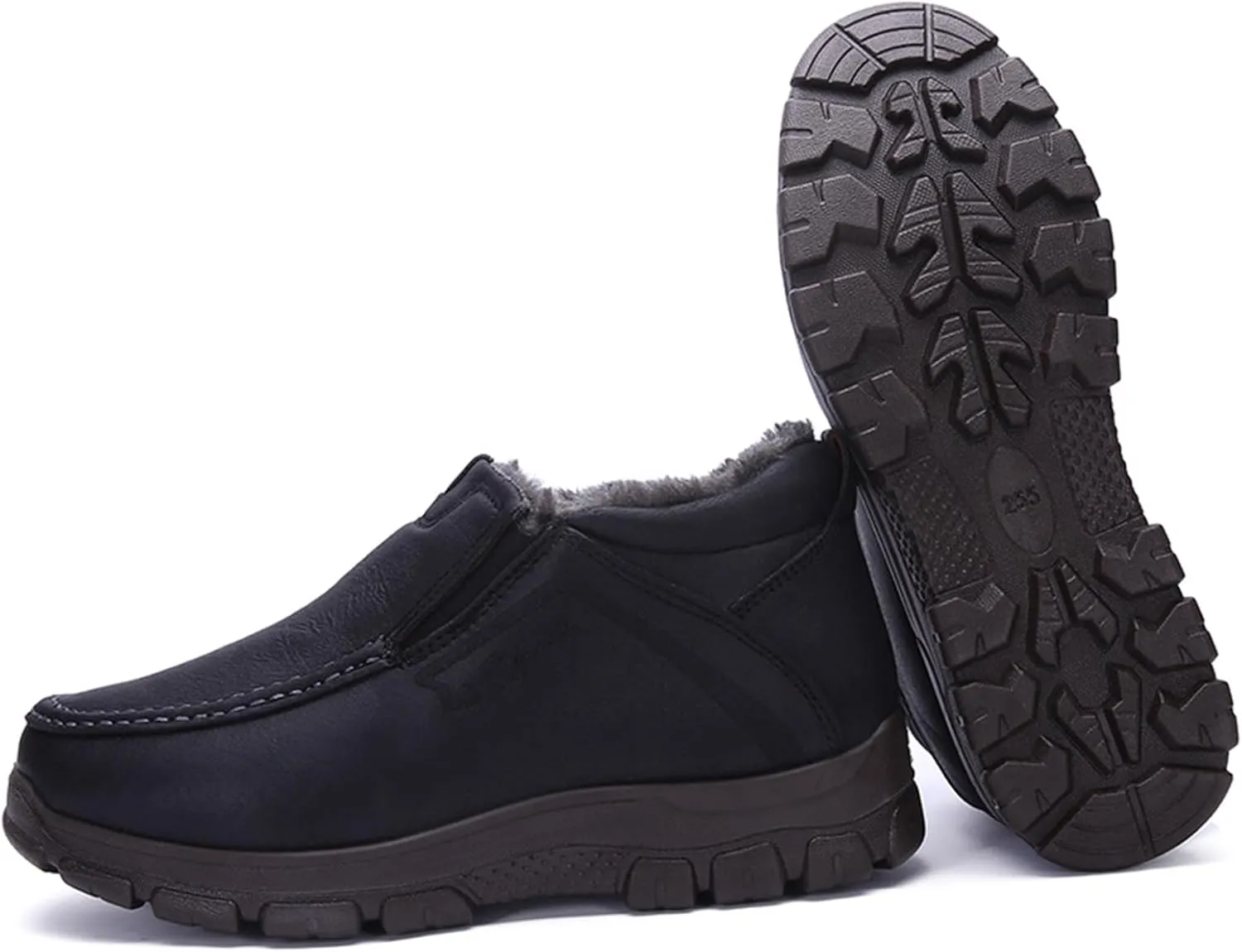 Men's Slip-On Winter Snow Boots Warm Fur Lined Casual Non-Slip Outdoors Leather Booties Cozy Walking Loafers