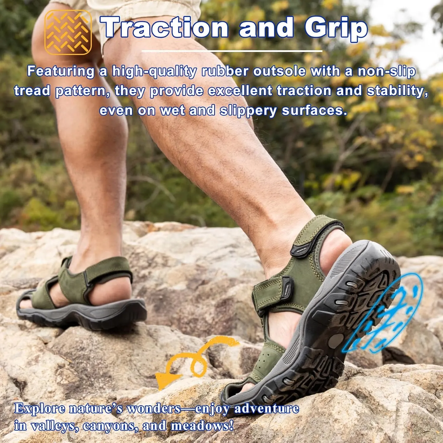 Men's Sport Sandals Closed Toe Leather Hiking Athletic Walking Outdoor Beach Trail River Fishing Water Shoes Lightweight Comfortable Waterproof