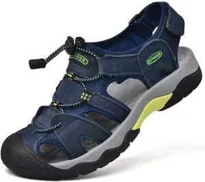 Men's Sport Sandals Outdoor Hiking Leather Closed Toe Sandals Athletic Lightweight Summer Walking Casual Sandals Water Shoes