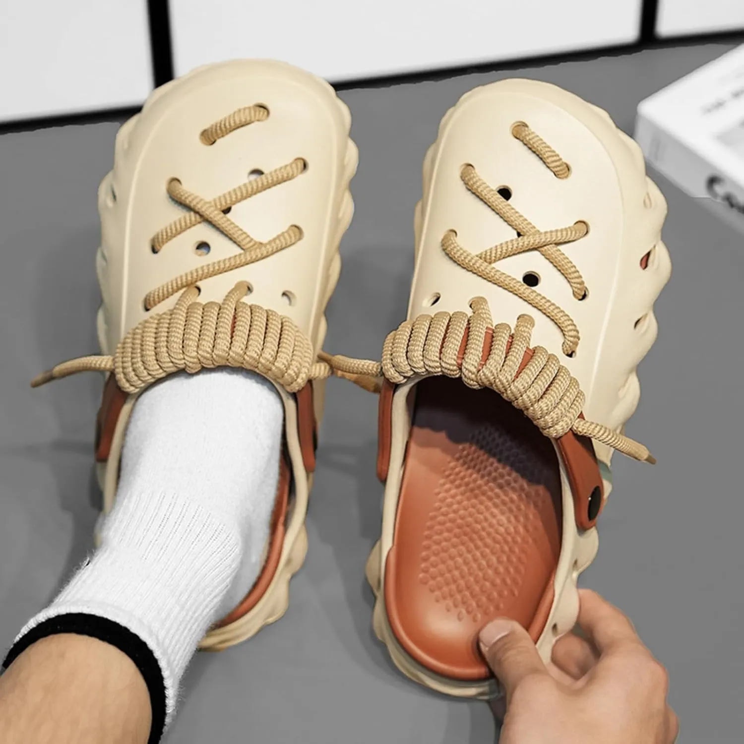 Men's Summer Mules Clogs, Lightweight and Soft with lace - up Design. Suitable for Home, outings and Beach, a Great Choice for Family Life.