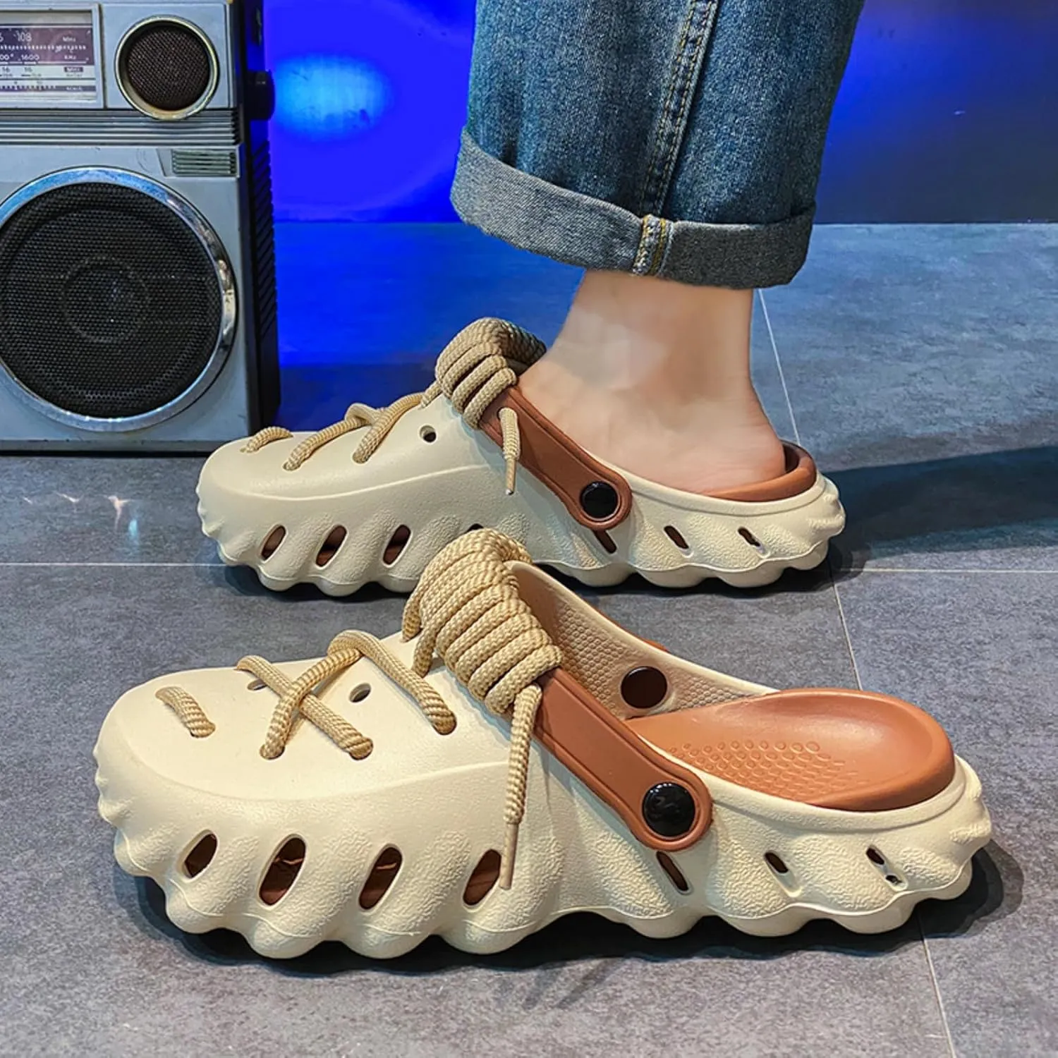 Men's Summer Mules Clogs, Lightweight and Soft with lace - up Design. Suitable for Home, outings and Beach, a Great Choice for Family Life.