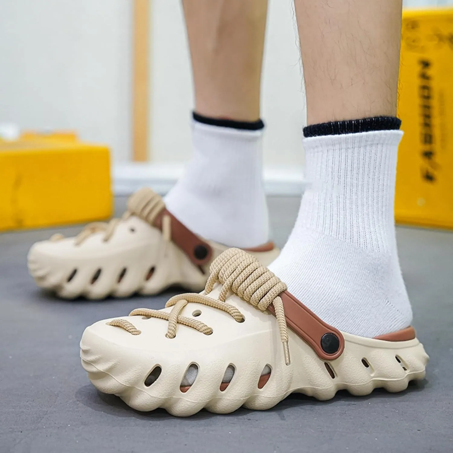 Men's Summer Mules Clogs, Lightweight and Soft with lace - up Design. Suitable for Home, outings and Beach, a Great Choice for Family Life.