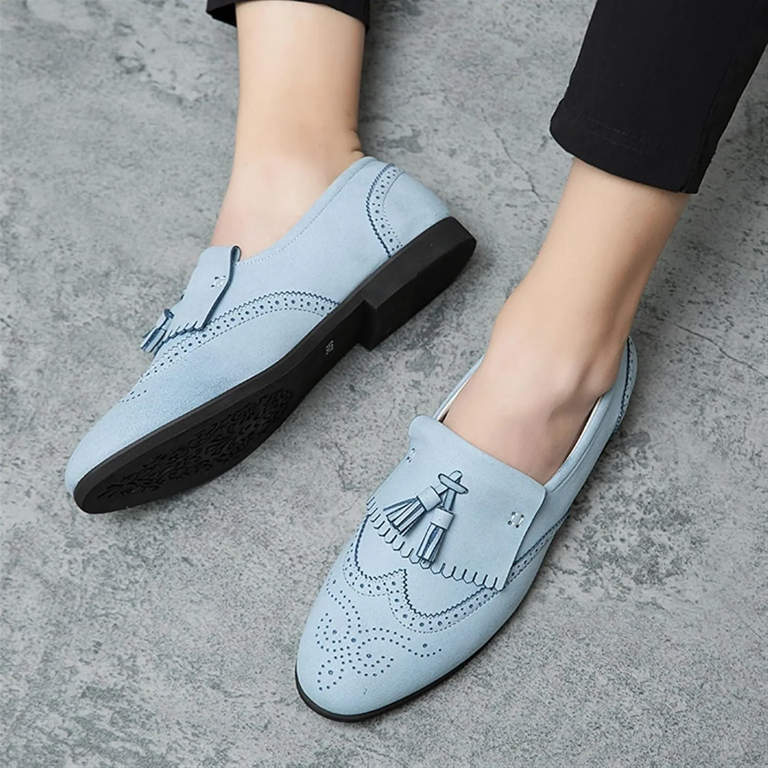 Men's Tassel Wingtip Brogue Loafers - Embossed, Comfortable, Slip-Resistant Flat Heel Shoes for Prom & Formal Wear