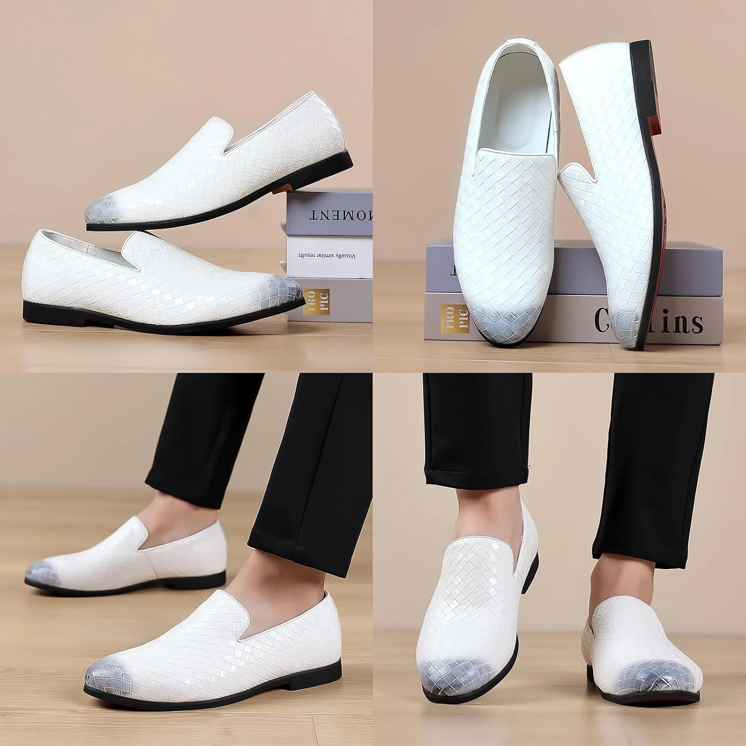Men's Vegan Leather Smoking Loafers Slip-on Flat Casual Lightweight Driving Walking Shoes Business Dress Oxford Shoes