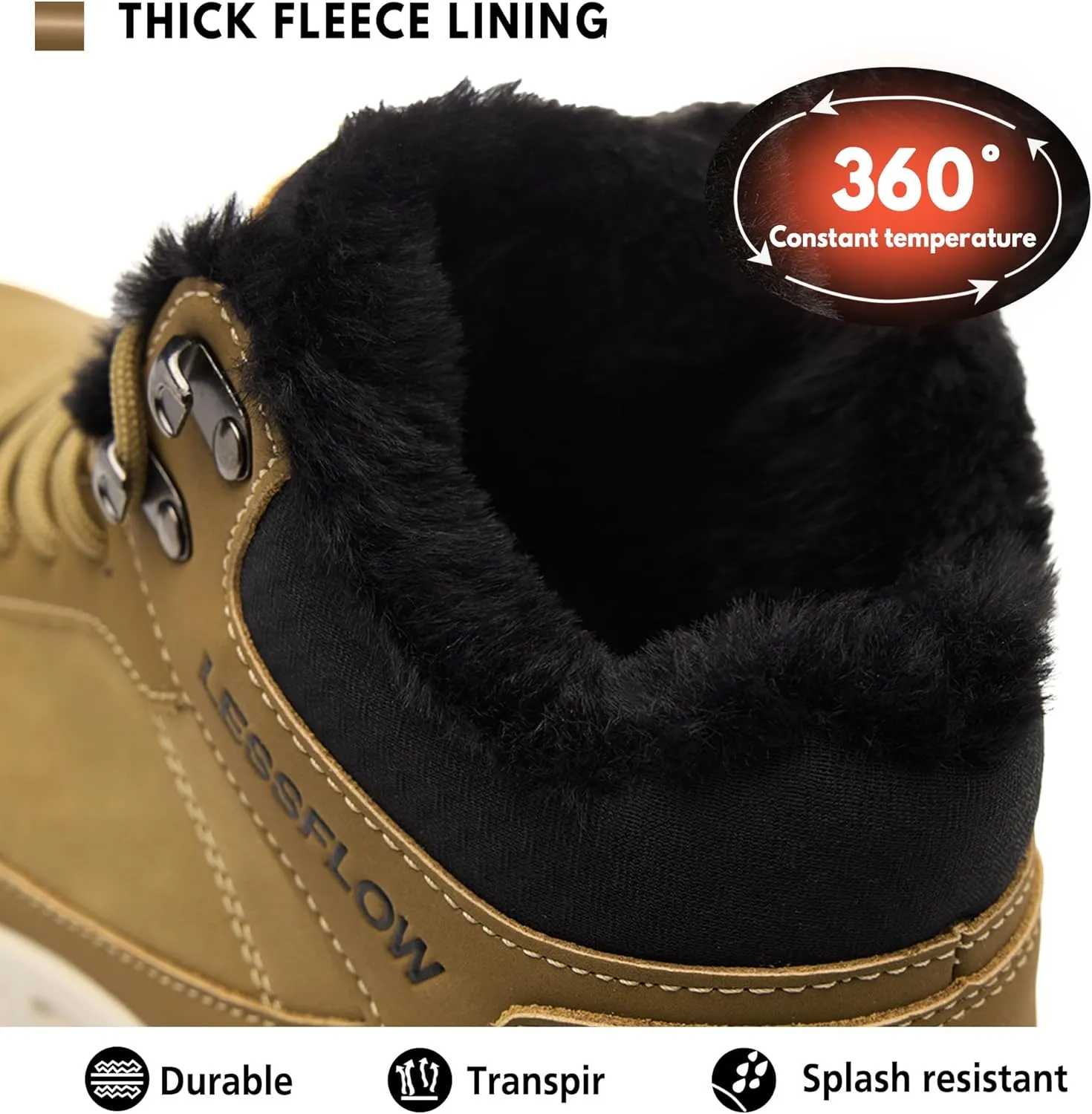 Men's Winter Slip On Snow Boots Warm Fur Lined Cold Shoes Winter Boot Leather Outdoor Thermal Work Ankle