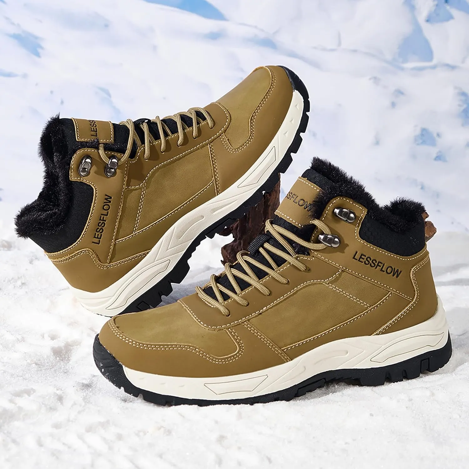 Men's Winter Slip On Snow Boots Warm Fur Lined Cold Shoes Winter Boot Leather Outdoor Thermal Work Ankle