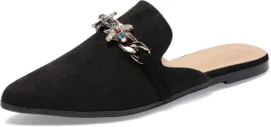 Metal Bee Decor Flat Mules for Women Closed Pointed Toe Slip on Loafers Slides Backless Mules Shoes