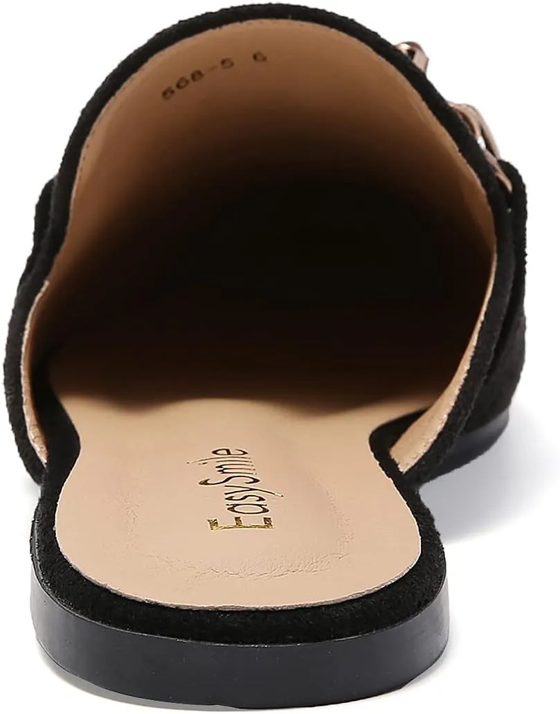 Metal Bee Decor Flat Mules for Women Closed Pointed Toe Slip on Loafers Slides Backless Mules Shoes