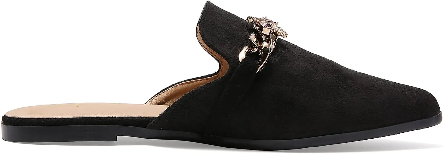 Metal Bee Decor Flat Mules for Women Closed Pointed Toe Slip on Loafers Slides Backless Mules Shoes