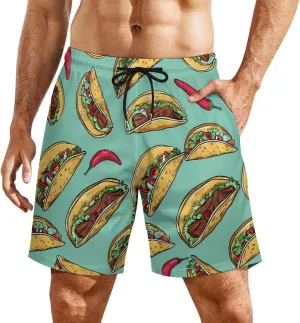Mexican Food Tacos Pepper Red Men's Swim Trunks Quick Dry Board Shorts Swimwear Beach Shorts with Compression Liner