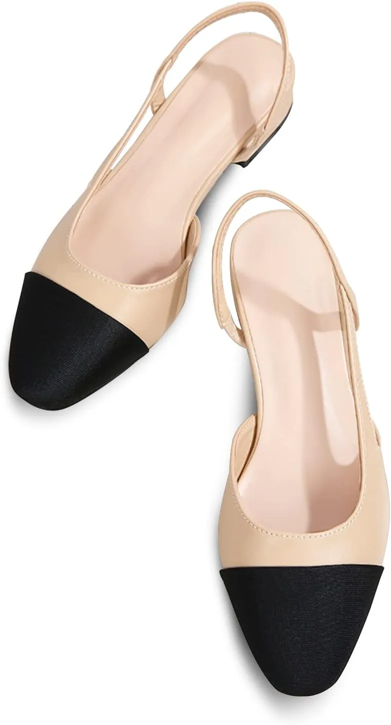 MICIFA slingback flats for women, Round Toe Low heel Sandals Fashion Splicing Dress Shoes for Women