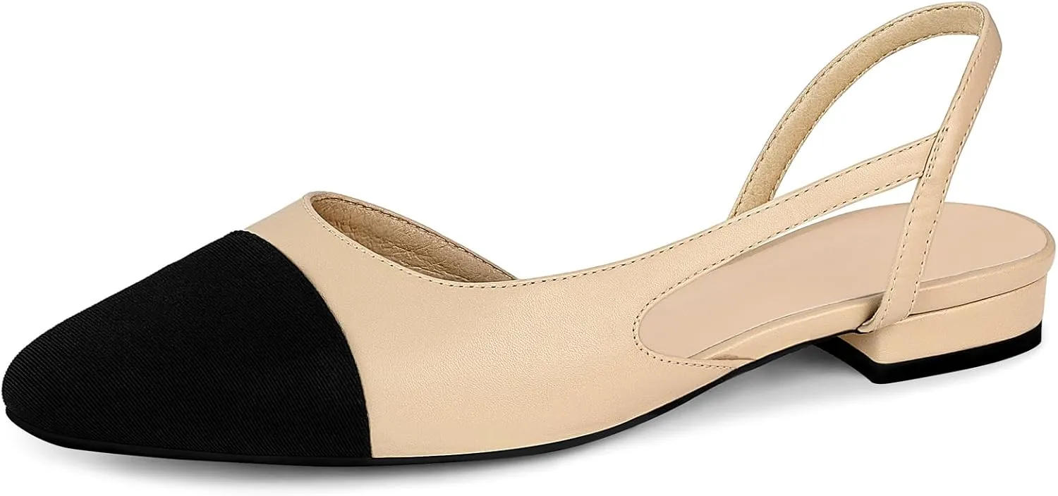 MICIFA slingback flats for women, Round Toe Low heel Sandals Fashion Splicing Dress Shoes for Women