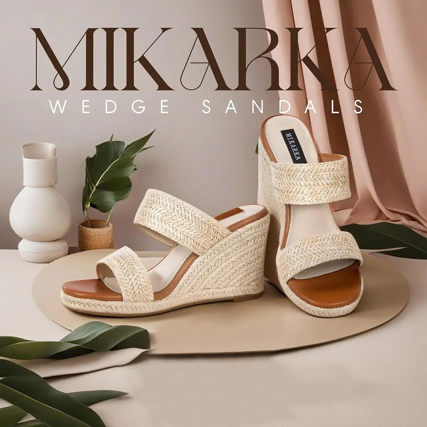 mikarka Slip On Wedge Sandals for Women Open Toe Espadrilles Platform Slides Dressy High Heel Beach Summer Sandal Comfortable Wedges Shoe Mules