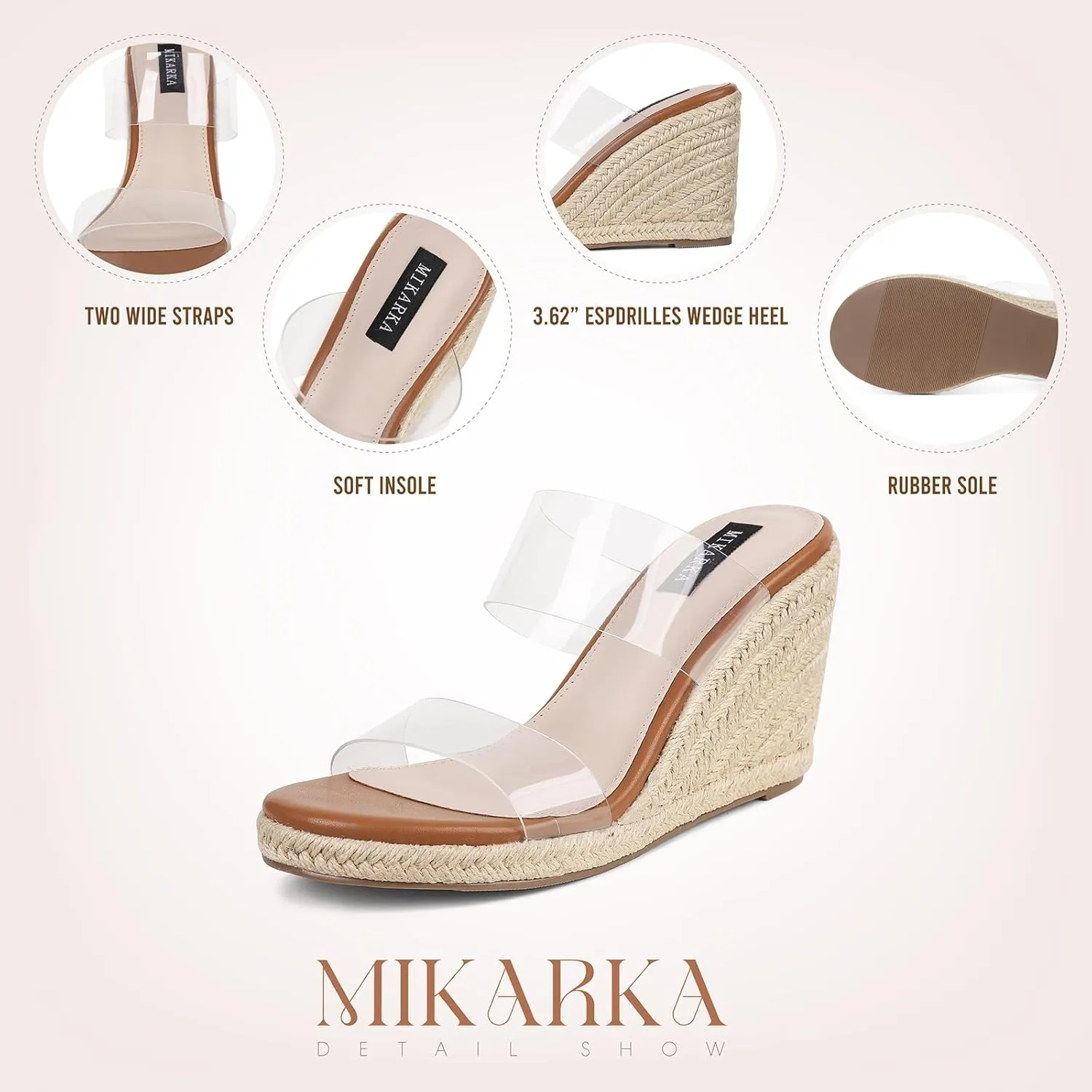 mikarka Slip On Wedge Sandals for Women Open Toe Espadrilles Platform Slides Dressy High Heel Beach Summer Sandal Comfortable Wedges Shoe Mules