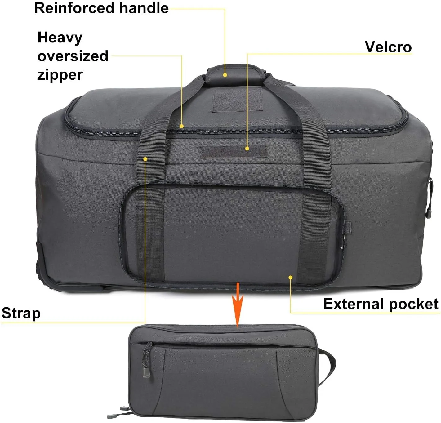 Military Wheeled Deployment Bag Large Tactical Heavy Duty Duffel Bag for Camping Hiking (Grey)