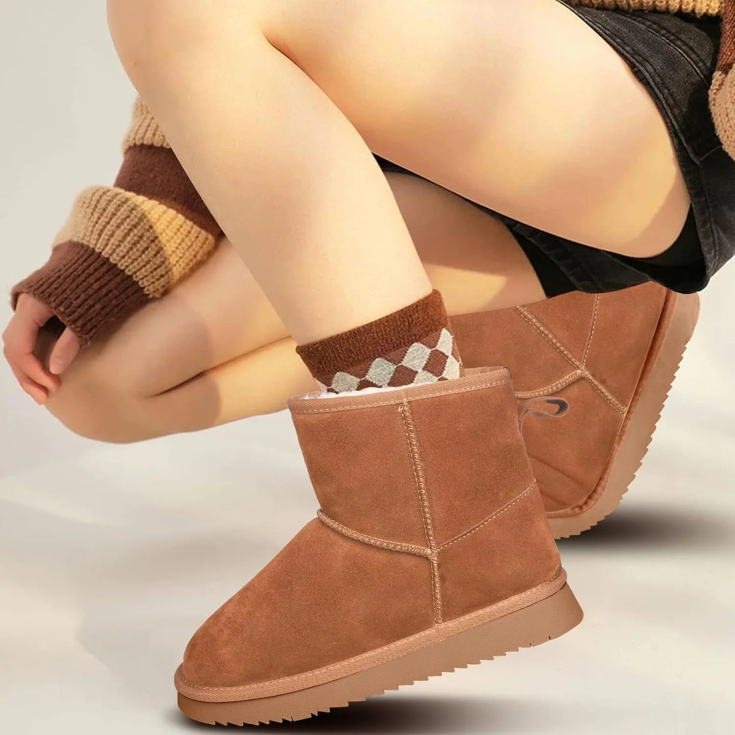 Mini Snow Boots for Women Ankle Boots Winter Slippers Boots Fur Lined Non-slip Lightweight Comfortable Stay Warm