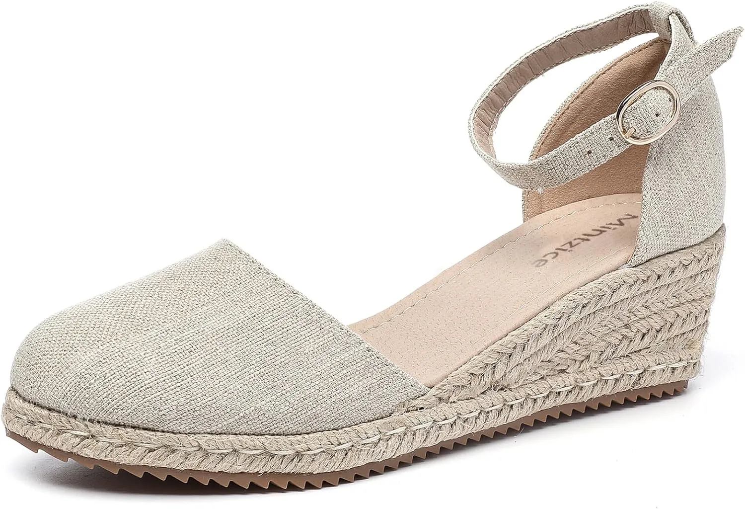 Mintzice Women's Closed Toe Solid Cross Vamp Ankle Strap Espadrille Wedge Sandals