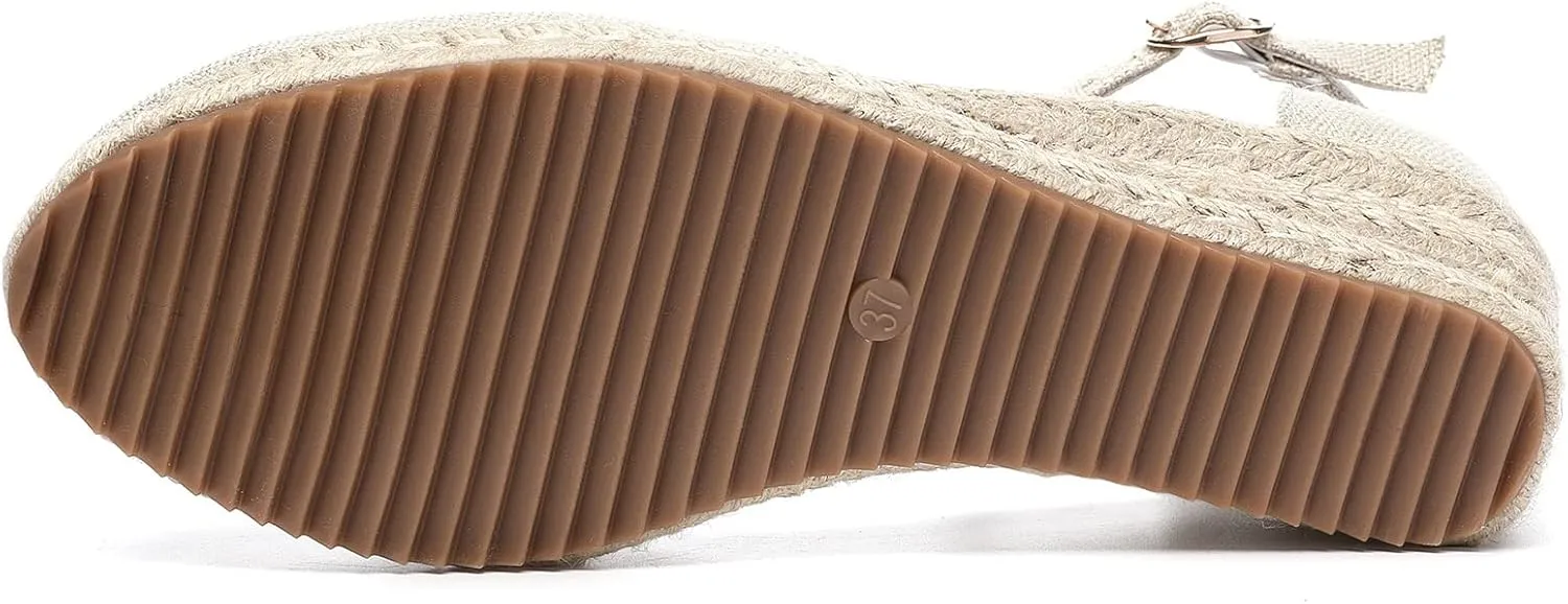 Mintzice Women's Closed Toe Solid Cross Vamp Ankle Strap Espadrille Wedge Sandals