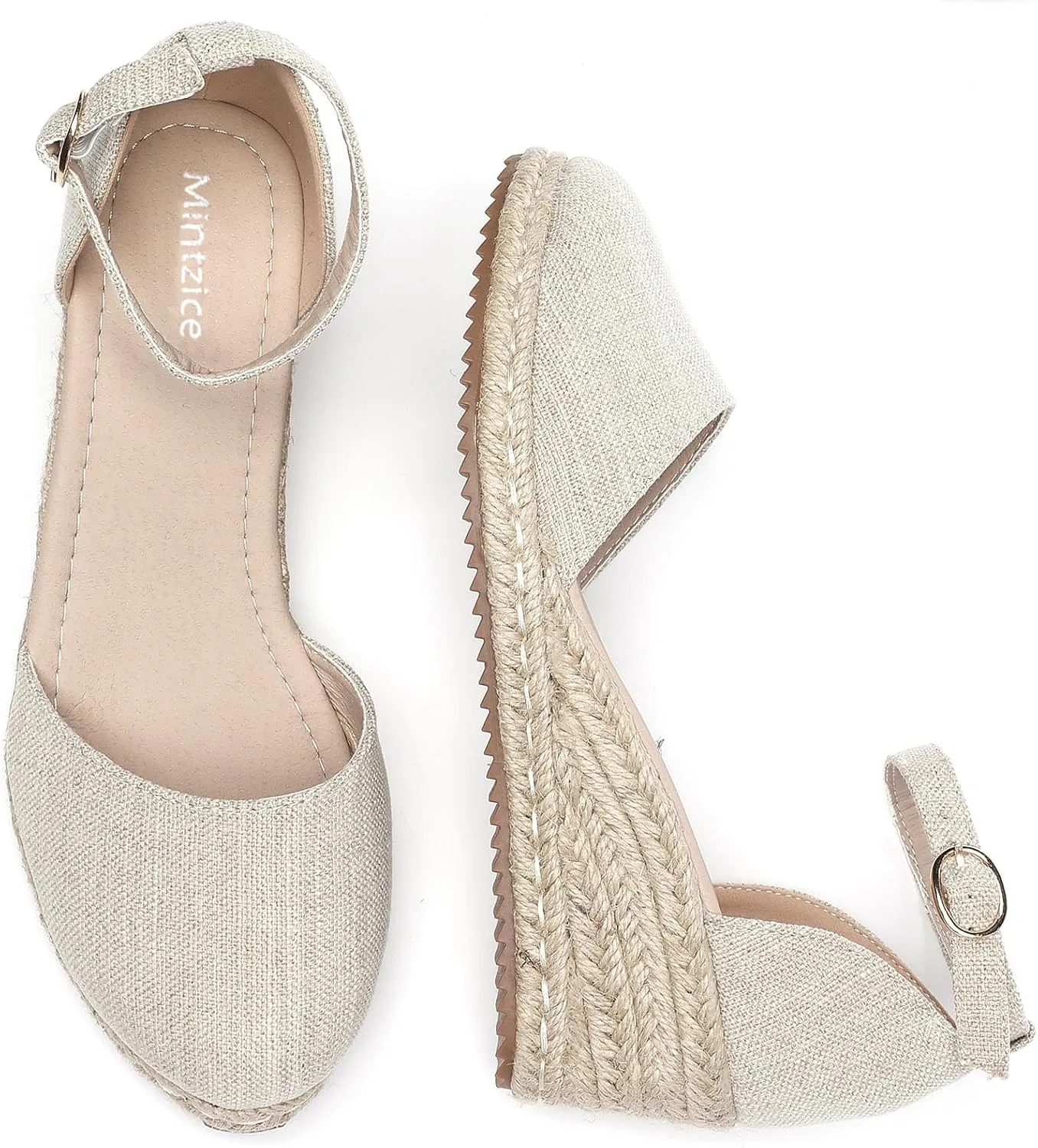 Mintzice Women's Closed Toe Solid Cross Vamp Ankle Strap Espadrille Wedge Sandals