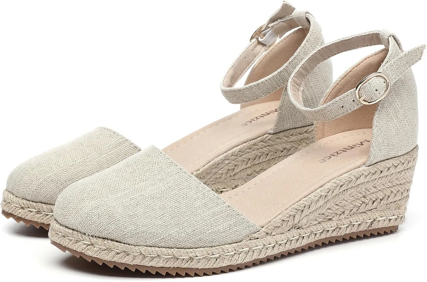 Mintzice Women's Closed Toe Solid Cross Vamp Ankle Strap Espadrille Wedge Sandals
