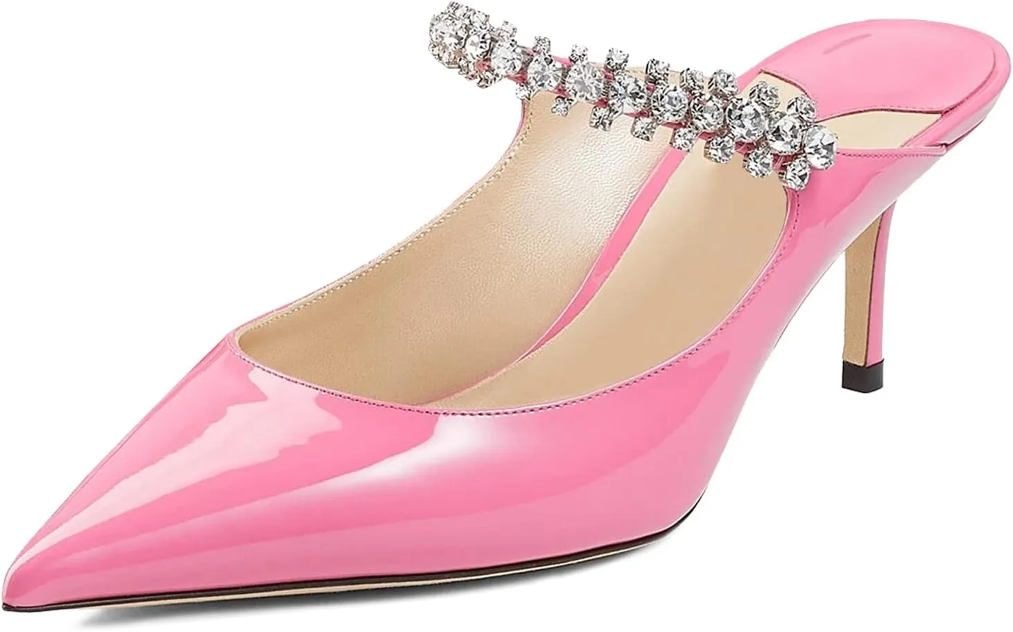 MIRAAZZURRA Women Heeled Mules Rhinestone Strappy Pointed Toe Mules Stiletto High Heels Slip On Bridal Sandals for Women