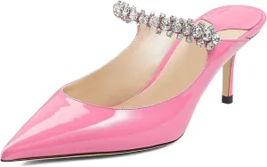 MIRAAZZURRA Women Heeled Mules Rhinestone Strappy Pointed Toe Mules Stiletto High Heels Slip On Bridal Sandals for Women