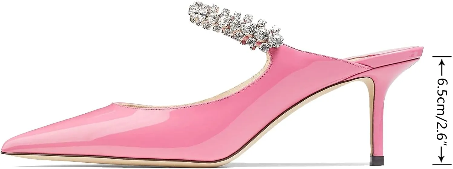 MIRAAZZURRA Women Heeled Mules Rhinestone Strappy Pointed Toe Mules Stiletto High Heels Slip On Bridal Sandals for Women