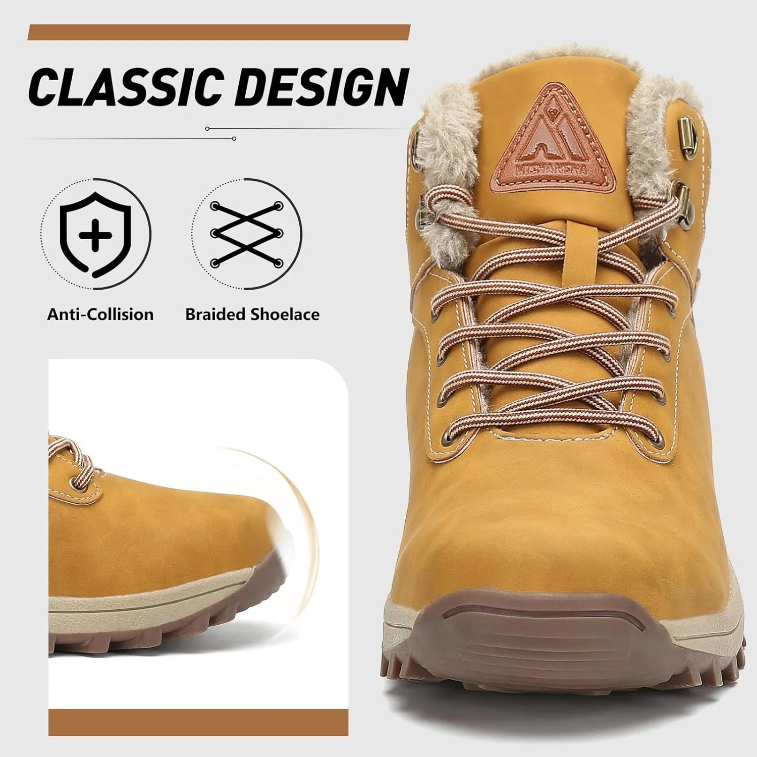 Mishansha Winter Boots for Men Women Waterproof Snow Boots Warm Lined Non Slip Hiking Boot
