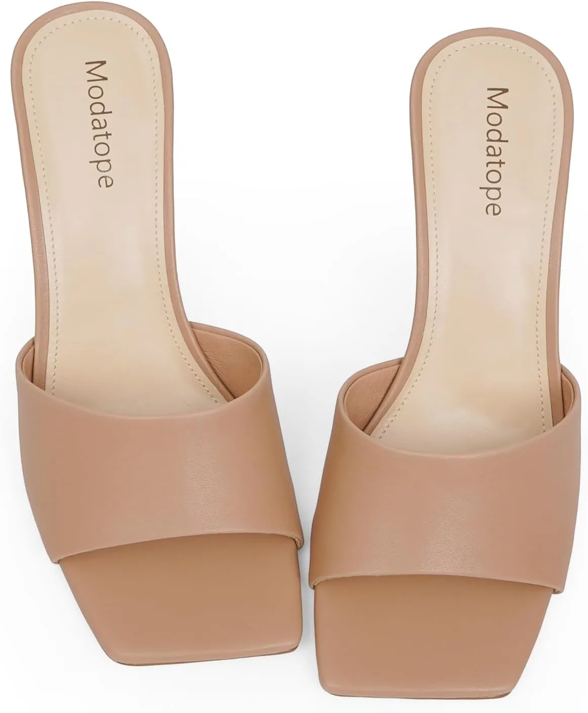 Modatope Womens Heeled Sandals Open Square Toe Heels Chunky Block Heel Slip On Sandals for Women