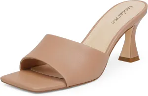 Modatope Womens Heeled Sandals Open Square Toe Heels Chunky Block Heel Slip On Sandals for Women