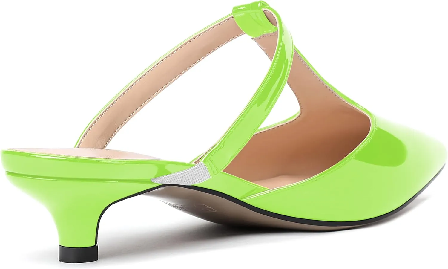 MODENCOCO Women's T Strap Pointed Toe Dress Party Slip On Comfortable Patent Kitten Low Heel Mules Shoes 1.5 Inch