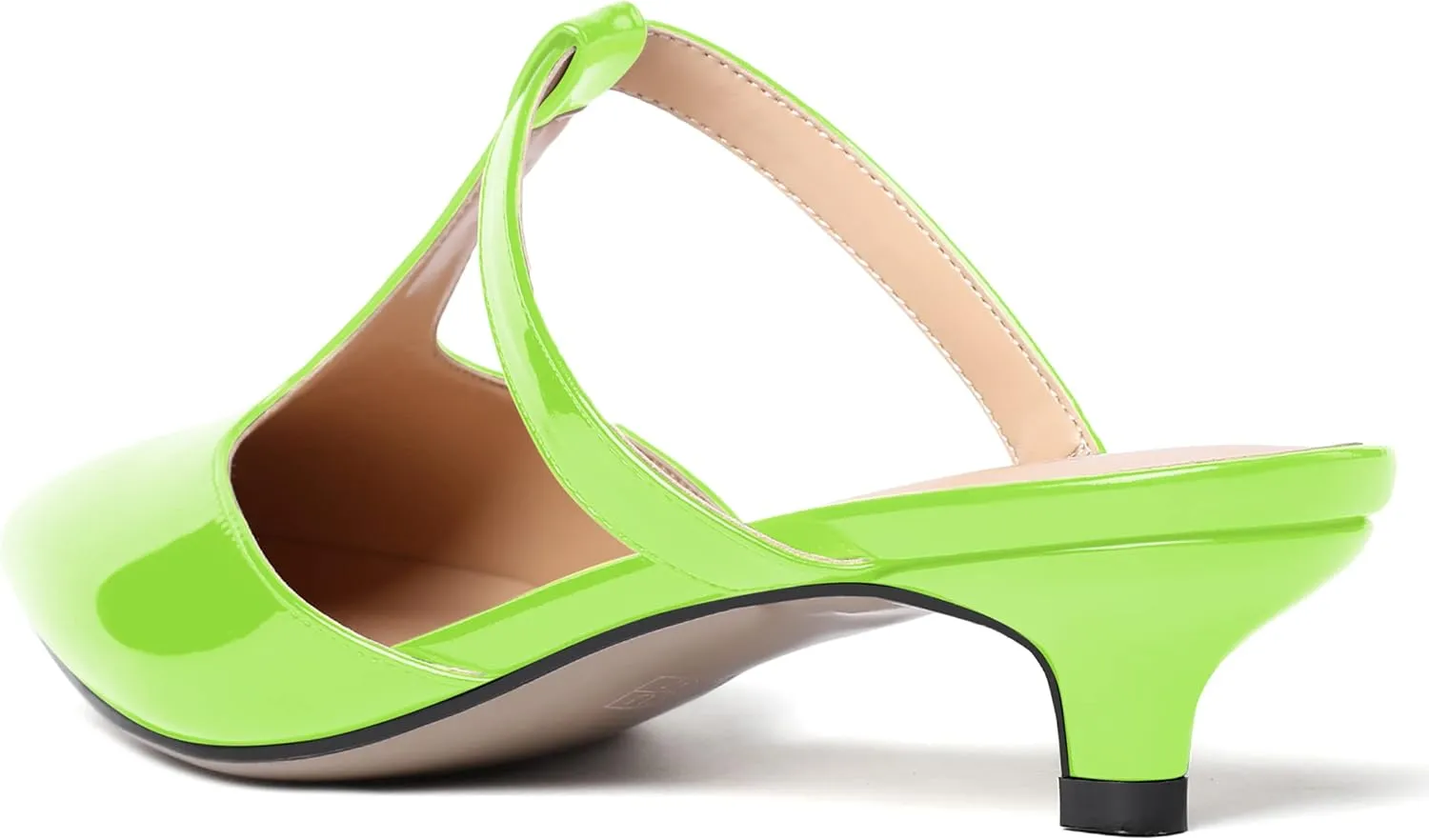 MODENCOCO Women's T Strap Pointed Toe Dress Party Slip On Comfortable Patent Kitten Low Heel Mules Shoes 1.5 Inch