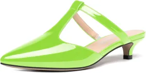 MODENCOCO Women's T Strap Pointed Toe Dress Party Slip On Comfortable Patent Kitten Low Heel Mules Shoes 1.5 Inch
