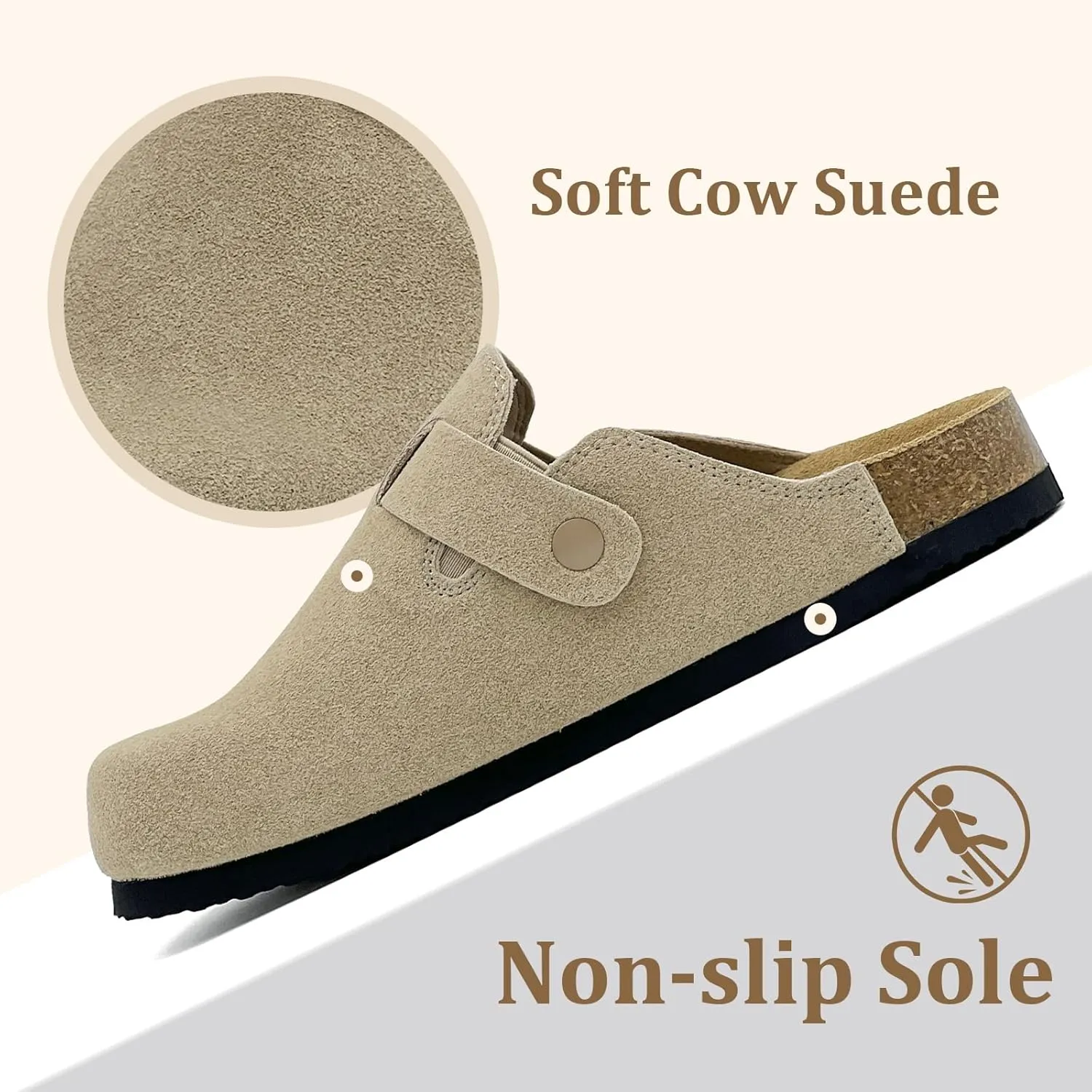 MOLATIN Clogs for Women Comfort Mens Mules and Slip ons Potato Shoes Leather Mules with Suede Cork Footbed Sandals