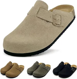 MOLATIN Clogs for Women Comfort Mens Mules and Slip ons Potato Shoes Leather Mules with Suede Cork Footbed Sandals
