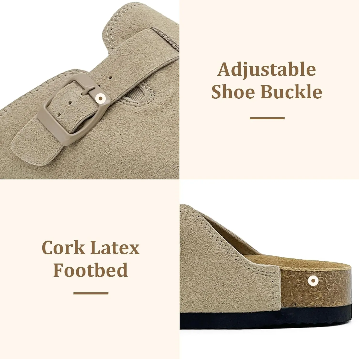 MOLATIN Clogs for Women Comfort Mens Mules and Slip ons Potato Shoes Leather Mules with Suede Cork Footbed Sandals