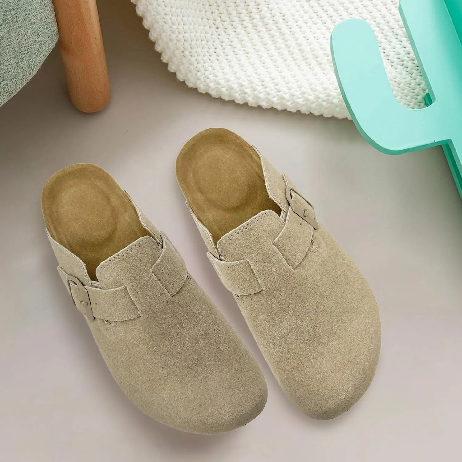 MOLATIN Clogs for Women Comfort Mens Mules and Slip ons Potato Shoes Leather Mules with Suede Cork Footbed Sandals