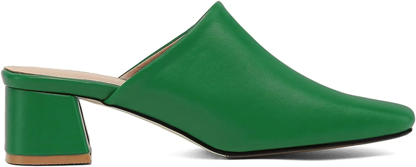 MOOMMO Women Chunky Heel Mules Closed Toe Square Toe Slip On Backless Pumps Mid Block Heel Office Casual Dress Shoes 5-17 US