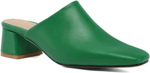 MOOMMO Women Chunky Heel Mules Closed Toe Square Toe Slip On Backless Pumps Mid Block Heel Office Casual Dress Shoes 5-17 US